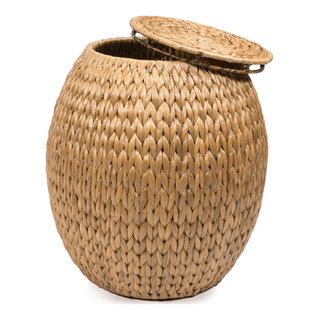 Bloomingville Hand-Woven Water Hyacinth & Teakwood Stool, Natural