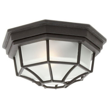 One Light Black Spider Web Octagon With Frosted Glass Outdoor Flush