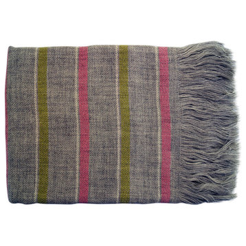 Wool Throw Blanket, Candyfloss and Lime Stripes