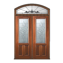 Prehung Transom Double Door 96 Wood Mahogany Courtlandt 2/3 Lite - Front Doors