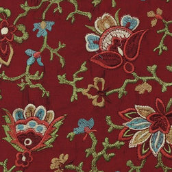 Red Floral Custom Made Embroidered Dupioni Silk Curtains - Curtains