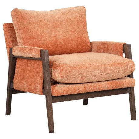 GDF Studio Mid-Century Modern Velvet Accent Chair, Rubber Wood Frame, Orange