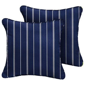 Navy with White Stripes Outdoor Lumbar Pillow Set of 2, 13x20