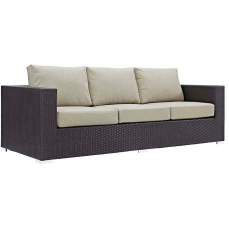 Convene Outdoor Wicker Rattan Sofa, Espresso Beige