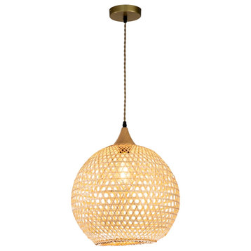 ELE Light & Decor Round Bamboo and Rattan Pendant Light in Tan
