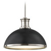 Industrial Pendant Light Black and Satin Nickel 13.38-Inch Wide