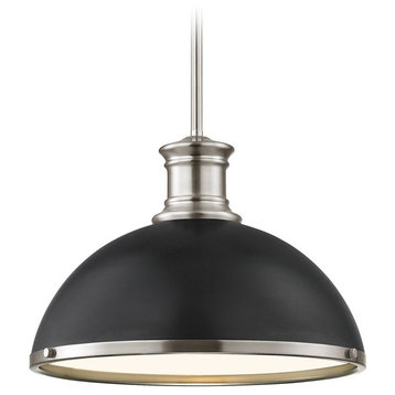 Industrial Pendant Light Black and Satin Nickel 13.38-Inch Wide