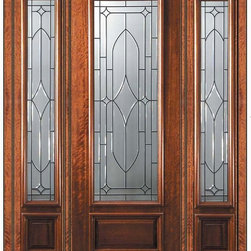 Prehung Sidelights Door 96 Mahogany Bourbon 1 Panel 3/4 Lite Glass - Front Doors