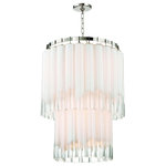 Hudson Valley Lighting - Tyrell 9 Light Pendant, Polished Nickel Finish, Opal White, Clear Glass - Each glass tube in our Tyrell family is purposely imperfect, opal toward the top before raggedly giving way to perfect clarity by the base. Outer gloss gives them sheen, making for a mysterious and alluring diffusion effect as light comes blushing through from candelabra bulbs set perpendicular to each layer of glass tubes. Tyrell adds a 21st-century touch to a Modernist classic.