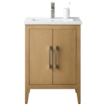 Vanity Art Bathroom Vanity Cabinet with Sink and Top, Natural Oak, 24", Brushed Nickel