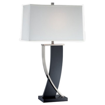 Table Lamp, Dark Walnut Ps White Fabric Shd, E27 Cfl 23W