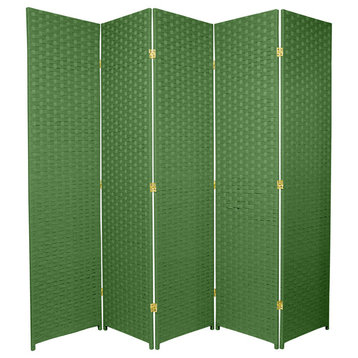 6' Tall Woven Fiber Room Divider, 5 Panel, Light Green