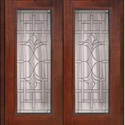 Prehung Home Double Door 80 Fiberglass Marsala Full Lite Glass - Front Doors