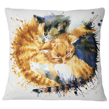 Cute Kitten Graphical Illustration Animal Throw Pillow, 18"x18"