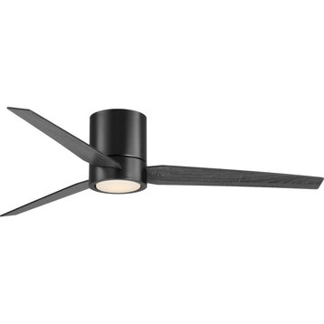 Braden 56" LED Indoor Matte Black Ceiling Fan, Light Kit and White Opal Shade
