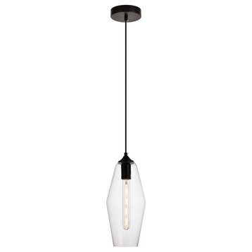 Placido Collection Pendant, 5.9"x14.2", 1-Light, Black and Clear Finish