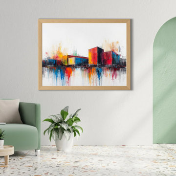 Red White Blue Abstract Canvas Wall Art - Modern Geometric Expressionist Paintin