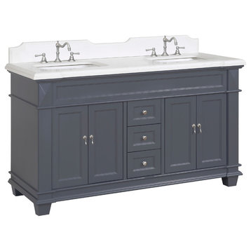 Elizabeth 60" Bathroom Vanity, Base: Marine Gray, Top: Quartz, Double Vanity