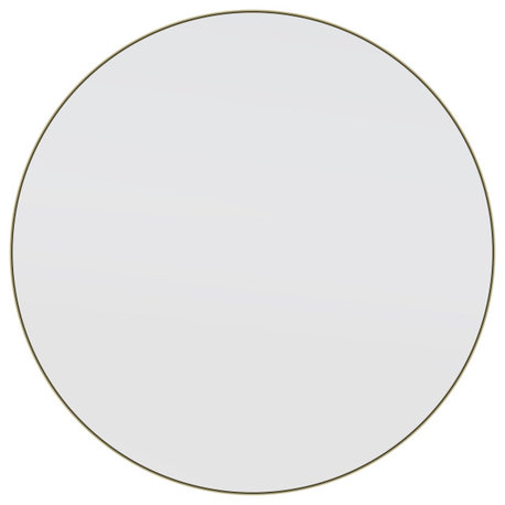 Round Black 32" Stainless Steel Framed Mirror, Satin Brass