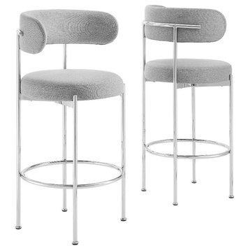 Modway Albie 28.5" Fabric Bar Stool in Gray and Silver (Set of 2)