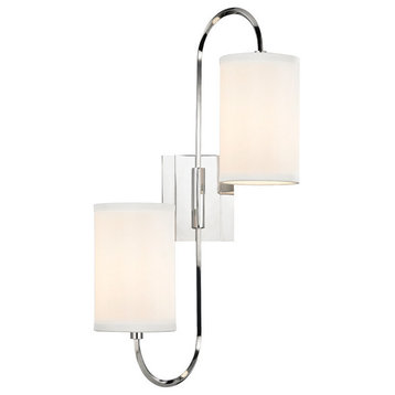 Junius, 2 Light, Wall Sconce, Polished Nickel Finish, White Glass