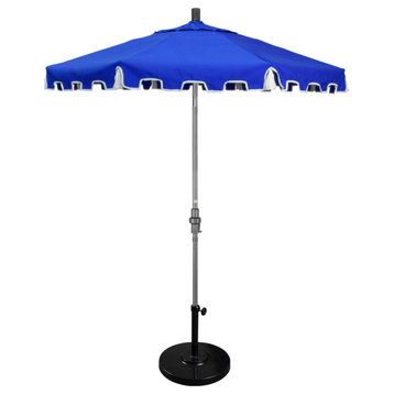 7.5' Hammertone Gray Greek Key Patio Umbrella With Ribs and Tassels, Blue