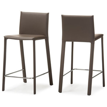 Baxton Studio Crawford 25" Leather Counter Stool in Taupe (Set of 2)