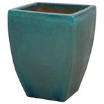 Emissary - Square Planter, Teal  22X28.5"H - This Square planter is crafted of ceramic with a Teal glaze. Suitable for outdoor and indoor use. Adds color and texture to your home or garden.