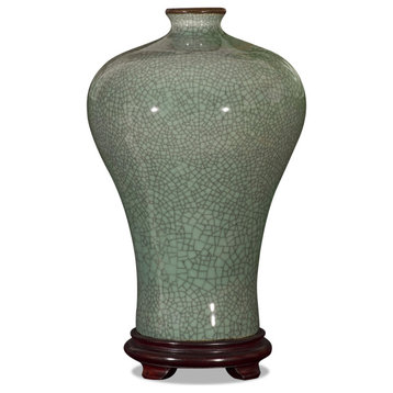 Crackle Celadon Porcelain Chinese Song Dynasty Vase, With Stand