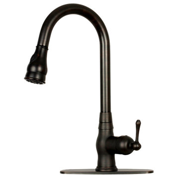 Pull Down Kitchen Faucet With Deck Plate, Single Level Solid Brass Sink Faucets,