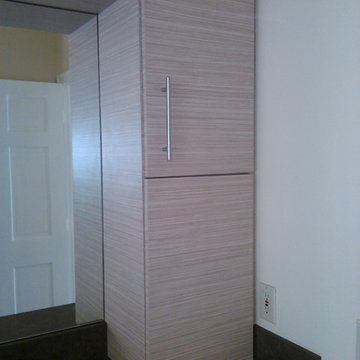Kitchen Cabinet and Bathroom Vanities in Textured Laminate and Quartz Countertop