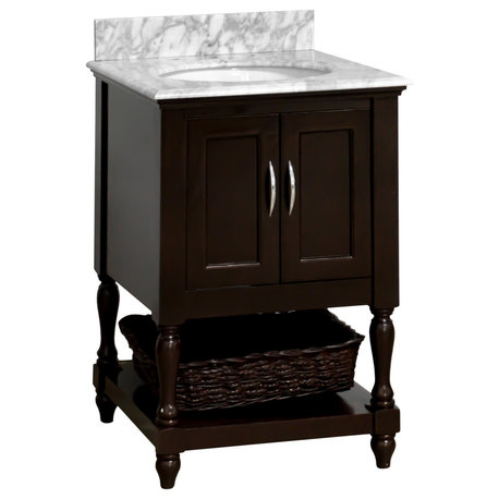 Beverly 24" Bathroom Vanity, Chocolate, 24", Carrara Marble