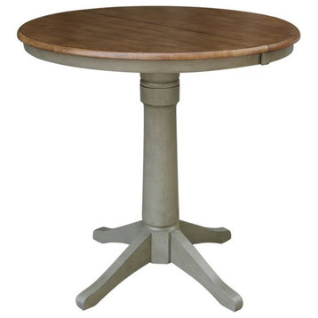36" Round Wood Distressed Hickory/Stone Table With 12" Leaf-Counter Height