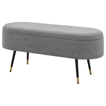 New Pacific Direct Phoebe Fabric Storage Bench w/ Gold Tip Metal Legs in Gray
