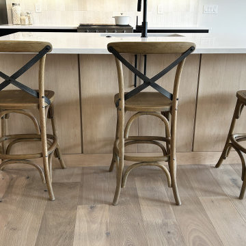 Black and Maple Wheat Kitchen with Brass Banded Hood