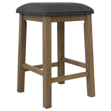 Saunders Counter Height Backless Padded Bar Stools Brown Acacia Wood (Set of 2)