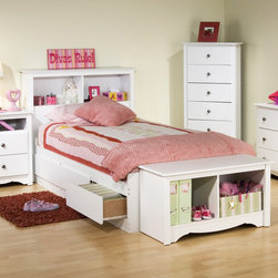 Prepac Platform Storage Bed in White - Kids Beds