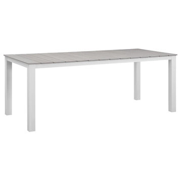 Modern Urban Contemporary Outdoor Patio Dining Table, White Light Gray Steel