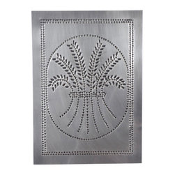 USA Handcrafted - Four Handcrafted Punched Tin Cabinet Panel Primitive Wheat Design - Decorative Objects And Figurines
