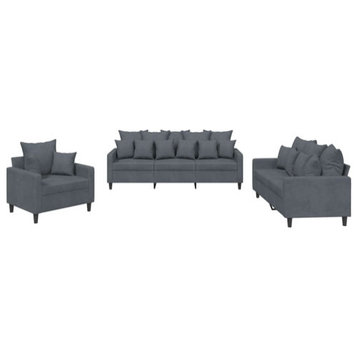 vidaXL Sofa Set with Cushions Loveseat Couch Armchair 3 Piece Dark Gray Velvet