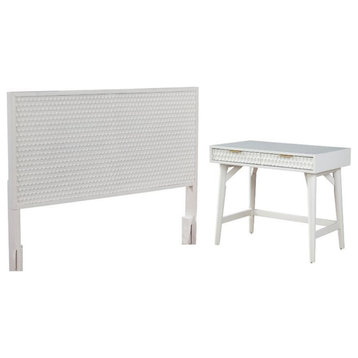Home Square 2-Piece Set with King Headboard and Mini Wood Desk in White