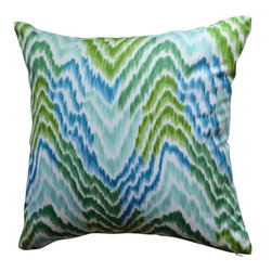 KH Window Fashions, Inc. - Flamestitch Pillow, Green/Aqua/Teal/Blue/White, Without Insert - Decorative Pillows