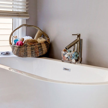 Elegant Master Bathroom Remodel with Quartz-Granite Hybrid Vanity and Spa Shower
