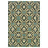 Malibu Indoor and Outdoor Floral Blue and Ivory Rug, 8'6"x13'
