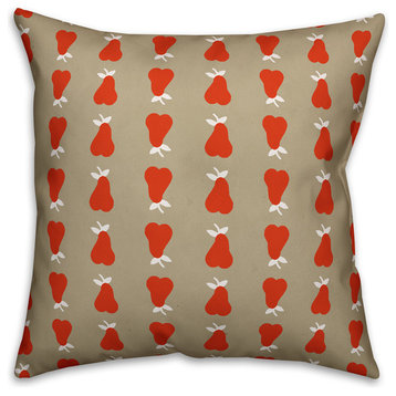 Pear Pattern, Red Throw Pillow Cover, 16"x16"