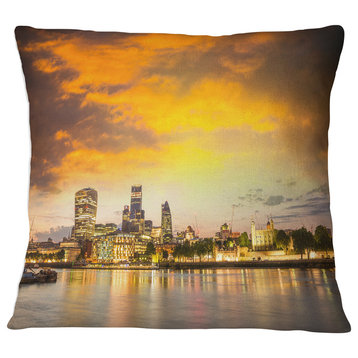 Financial District of London at Twilight Cityscape Throw Pillow, 18"x18"