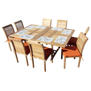 Teak Extra Wide 75x51 Rectangle Extension Table, 8-Chairs
