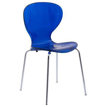 LeisureMod Modern Oyster Transparent Side Chair, Transparent Blue, OC17TBU