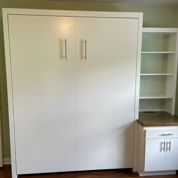 Custom Built Vertical Queen Murphy Bed With Side Shelving & Storage Cabinet