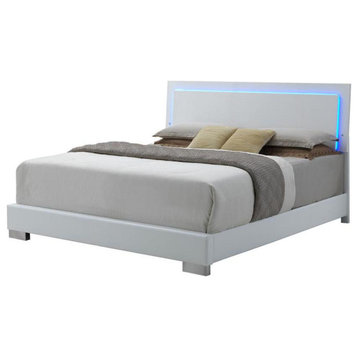 Coaster Felicity Contemporary Glossy White Lighted Eastern King Bed  79.5x86...
